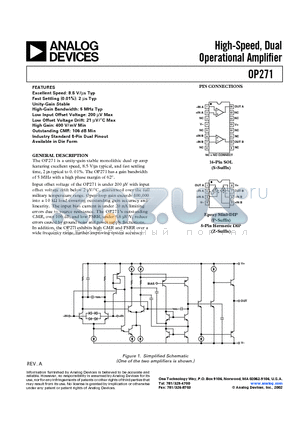 OP271 datasheet - High-Speed, Dual Operational Amplifier