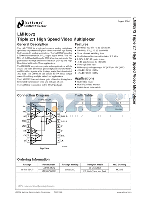 LMH6572 datasheet - Triple 2:1 High Speed Video Multiplexer