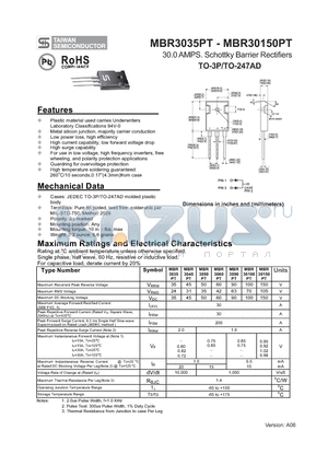 MBR30150PT datasheet - 30.0 AMPS. Schottky Barrier Rectifiers
