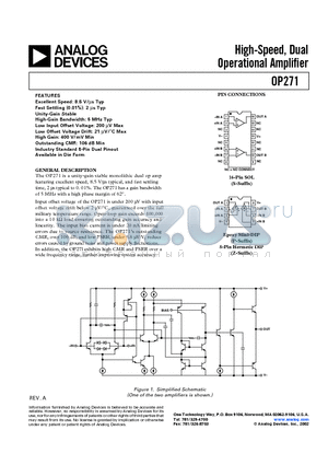 OP271GP datasheet - High-Speed, Dual Operational Amplifier