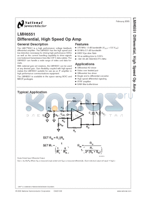 LMH6551MAX datasheet - Differential, High Speed Op Amp