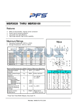 MBR3020 datasheet - Schottky Barrier Rectifier