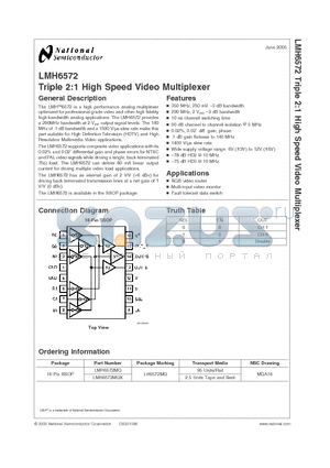 LMH6572 datasheet - Triple 2:1 High Speed Video Multiplexer