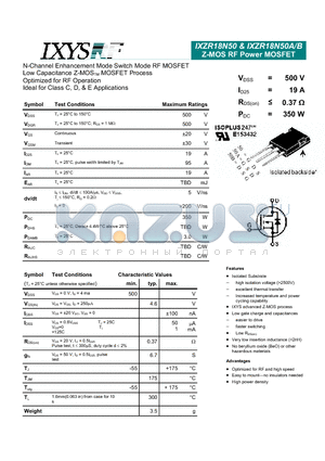 IXZR18N50B datasheet - Z-MOS RF Power MOSFET
