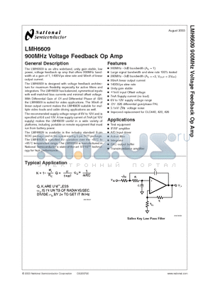 LMH6609MAX datasheet - 900MHz Voltage Feedback Op Amp