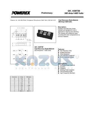 QR1430T30 datasheet - Fast Recovery Diode Module (300 Amp/1400 Volts)