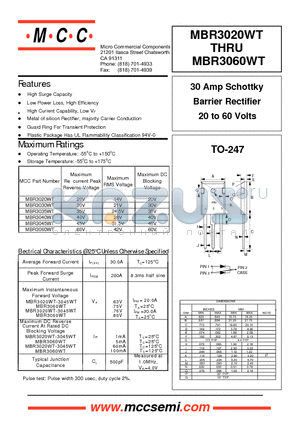 MBR3020WT datasheet - 30 Amp Schottky Barrier Rectifier 20 to 60 Volts