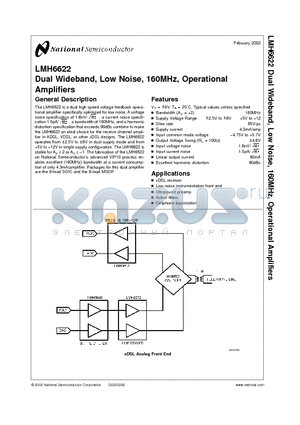 LMH6622MM datasheet - Dual Wideband, Low Noise, 160MHz, Operational Amplifiers