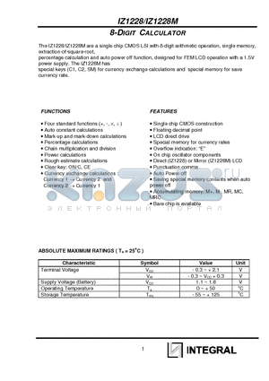 IZ1228 datasheet - 8-DIGIT CALCULATOR
