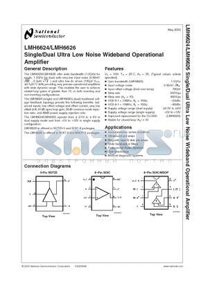 LMH6624MFX datasheet - Single/Dual Ultra Low Noise Wideband Operational Amplifier