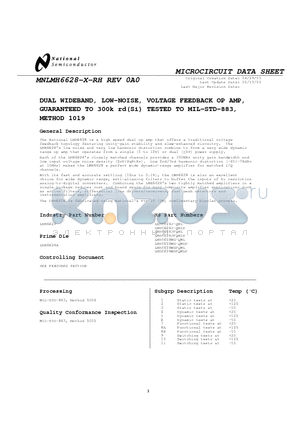 LMH6628 datasheet - DUAL WIDEBAND, LOW-NOISE, VOLTAGE FEEDBACK OP AMP, GUARANTEED TO 300k rd (si) TESTED TO MIL-STD-883, METHOD 1019