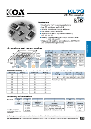 KL732BTTE100 datasheet - thin film inductor