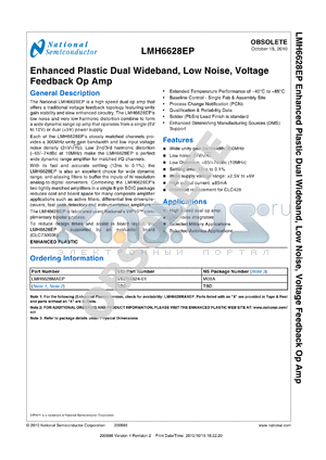 LMH6628MAEP datasheet - Enhanced Plastic Dual Wideband, Low Noise, Voltage Feedback Op Amp