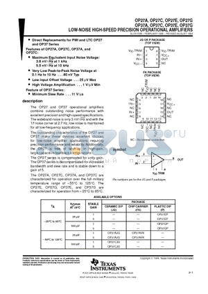 OP27GP datasheet - LOW-NOISE HIGH-SPEED PRECISION OPERATIONAL AMPLIFIERS