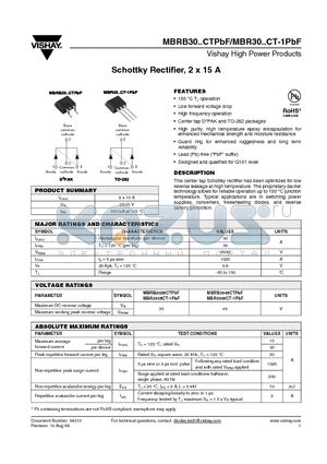 MBR3035CT-1PBF datasheet - Schottky Rectifier, 2 x 15 A