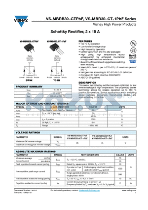 MBR3035CT-1PBF datasheet - Schottky Rectifier, 2 x 15 A