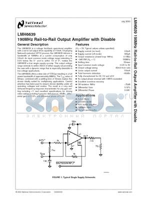 LMH6639MAX datasheet - 190MHz Rail-to-Rail Output Amplifier with Disable