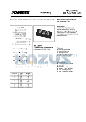QRD1220T30 datasheet - Fast Recovery Diode Module (200 Amp/1200 Volts)