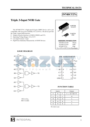 IZ74HCT27A datasheet - Triple 3-Input NOR Gate
