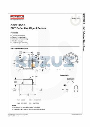 QRE1113GR datasheet - SMT Reflective Object Sensor