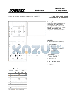QRE2412001 datasheet - 3 Phase Diode Bridge Module 120 Amp/Phase Up to 2400 Volts