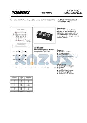 QRF0610T30 datasheet - Fast Recovery Diode Module (100 Amp/600 Volts)