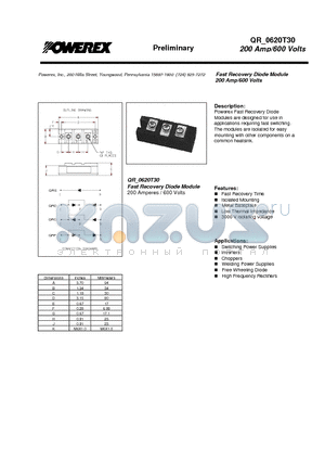 QRF0620T30 datasheet - Fast Recovery Diode Module (200 Amp/600 Volts)