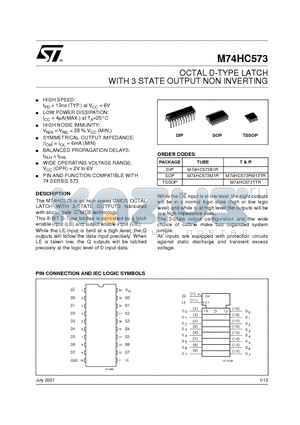 M74HC573B1R datasheet - OCTAL D-TYPE LATCH WITH 3 STATE OUTPUT NON INVERTING