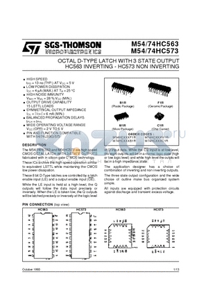 M74HC573 datasheet - OCTAL D-TYPE LATCH WITH 3 STATE OUTPUT HC563 INVERTING - HC573 NON INVERTING