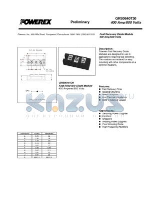 QRS0640T30 datasheet - Fast Recovery Diode Module (400 Amp/600 Volts)