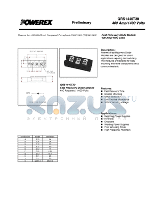QRS1440T30 datasheet - Fast Recovery Diode Module (400 Amp/1400 Volts)