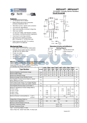 MBR3035PT_11 datasheet - 30.0AMPS. Schottky Barrier Rectifiers