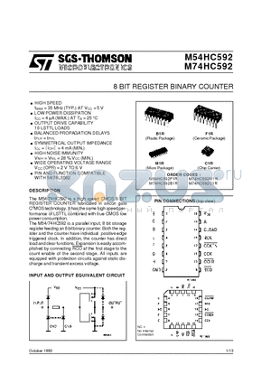 M74HC592B1R datasheet - 8 BIT REGISTER BINARY COUNTER