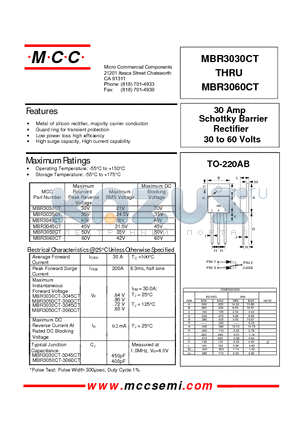 MBR3040CT datasheet - 30 Amp Rectifier 30 to 60 Volts Schottky Barrier