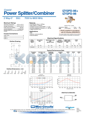 IZY2PD-86+ datasheet - Power Splitter/Combiner