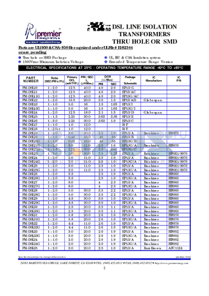 PM-DSL24 datasheet - DSL LINE ISOLATION TRANSFORMERS THRU HOLE OR SMD