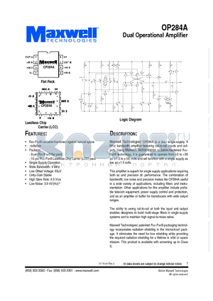 OP284A datasheet - Dual Operational Amplifier