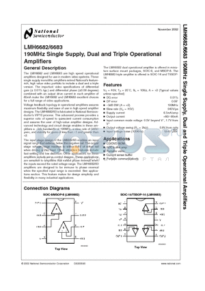 LMH6682MMX datasheet - 190MHz Single Supply, Dual and Triple Operational Amplifiers