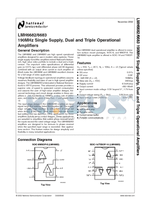 LMH6683MAX datasheet - 190MHz Single Supply, Dual and Triple Operational Amplifiers