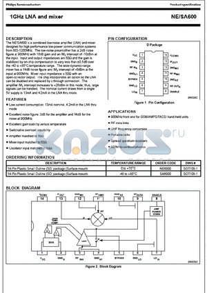 NE600D datasheet - 1GHz LNA and mixer