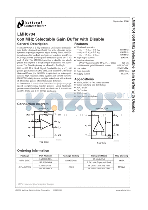 LMH6704 datasheet - 650 MHz Progammable Gain Buffer with Disable