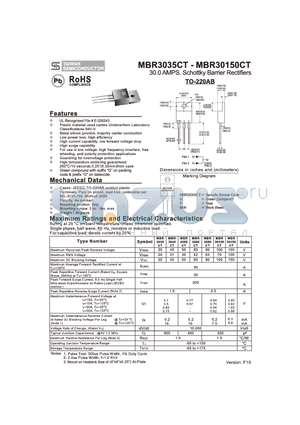MBR3045CT datasheet - 30.0 AMPS. Schottky Barrier Rectifiers
