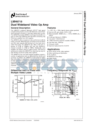 LMH6715MAX datasheet - Dual Wideband Video Op Amp
