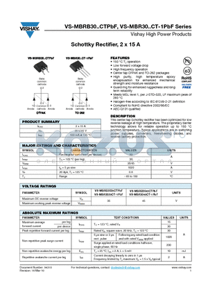 MBR3045CT-1PBF datasheet - Schottky Rectifier, 2 x 15 A