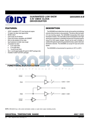 QS532805 datasheet - GUARANTEED LOW SKEW 3.3V CMOS CLOCK DRIVER/BUFFER