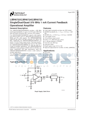 LMH6723MA datasheet - Single/Dual/Quad 370 MHz 1 mA Current Feedback Op Amp