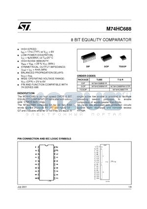 M74HC688 datasheet - 8 BIT EQUALITY COMPARATOR