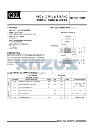 NE650103M datasheet - 10 W L & S-BAND POWER GaAs MESFET