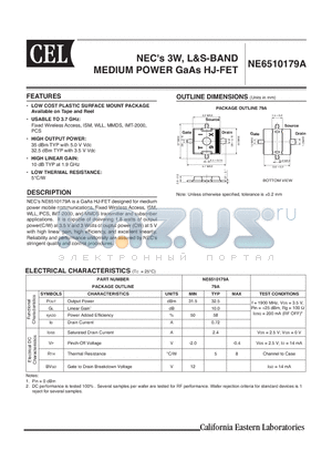 NE6510179A-T1 datasheet - NECs 3W, L&S-BAND MEDIUM POWER GaAs HJ-FET