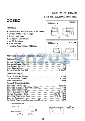 KLH1529A datasheet - HIGH VOLTAGE PHOTO MOS RELAY